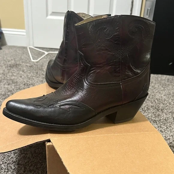 Durango Western Ankle Boots Burgundy and black embroidered Leather size 8 D - Picture 7 of 14